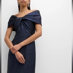 Teri Jon by Rickie Freeman Metallic Shimmer Blue Jacquard Cocktail Dress Size 2